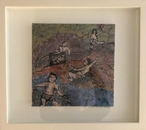 framed painting of putti like children playing