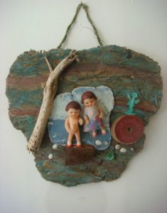 small assemblage made out of objects with text