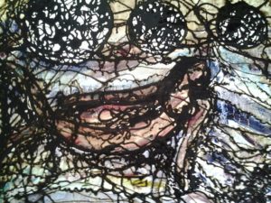 colour and black painting of woman