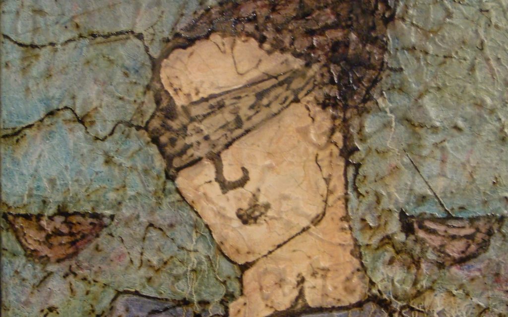 painting of a woman's face blindfolded