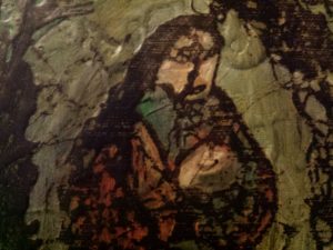 painting of a couple holding a baby, copyrught Delpha Hudson