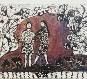 painting of 2 women helping eachother