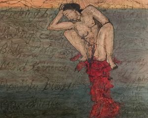 large painting of a woman bleeding