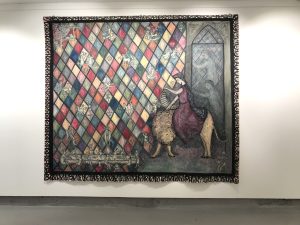 colourful contemporary medieval painting referencing Chaucer's The Wife of Bath
