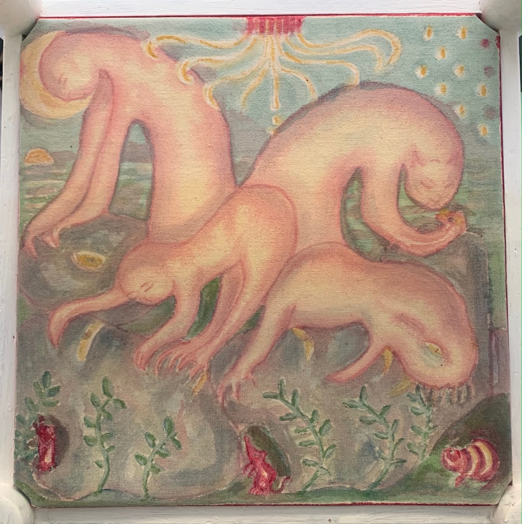 painting for found object installation with relics and fossils