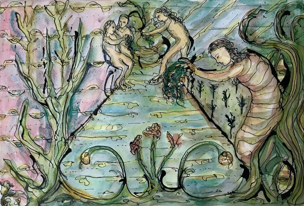 colourful watercolour and ink on paper