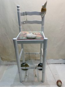 painting and found object installation in the studio