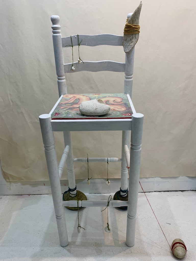 painting and found object installation in the studio