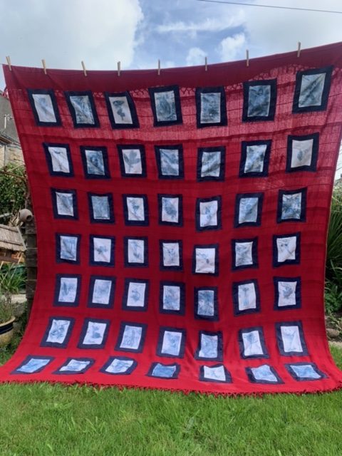 Natural Remedy bedspread with medicinal plant prints and information pockets